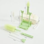 Set 7 Piese de Spalat/Uscat Biberoane, Embo, Portabil, Peri de Silicon, pentru Tetine, Suzete, Biberoane, Paie, Cutie Inclusa, 16 x 11 x 5 cm, Model Ursulet, Verde - imagine 4