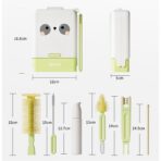 Set 7 Piese de Spalat/Uscat Biberoane, Embo, Portabil, Peri de Silicon, pentru Tetine, Suzete, Biberoane, Paie, Cutie Inclusa, 16.8 x 12 x 5 cm, Model Panda, Verde - imagine 5