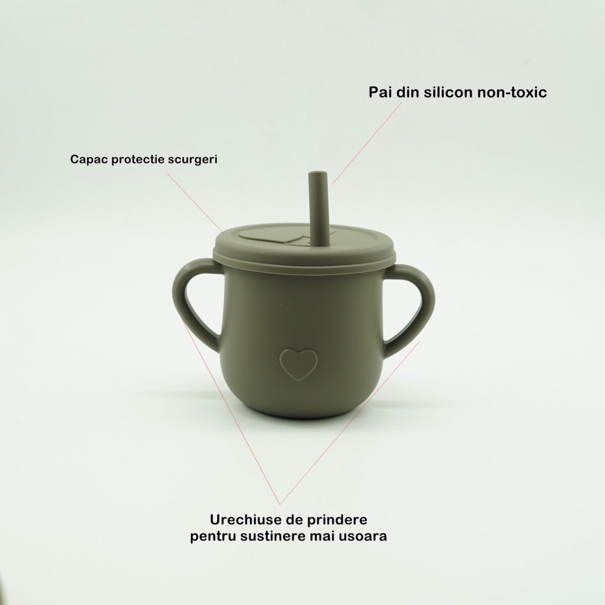 Set 8 piese diversificare bebelusi si copii din silicon Embo, baveta, farfurie compartimentata cu ventuza, bol cu ventuza, tacamuri din lemn si silicon, cana pentru gustari, fara alergeni, verde inchis - imagine 6