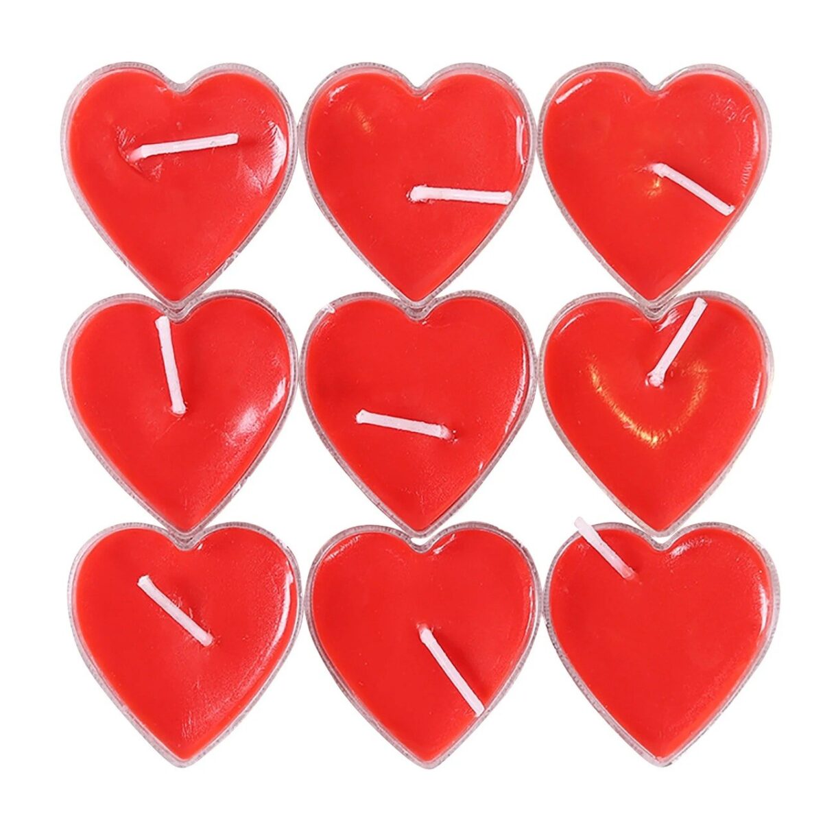 Set 9 Lumanari in Forma de Inima, Embo, pentru Ziua Indragostitilor, Aroma de Capsuni, Ardere 3.5 h, din Parafina, 4 x 2 cm, Rosu - imagine 4