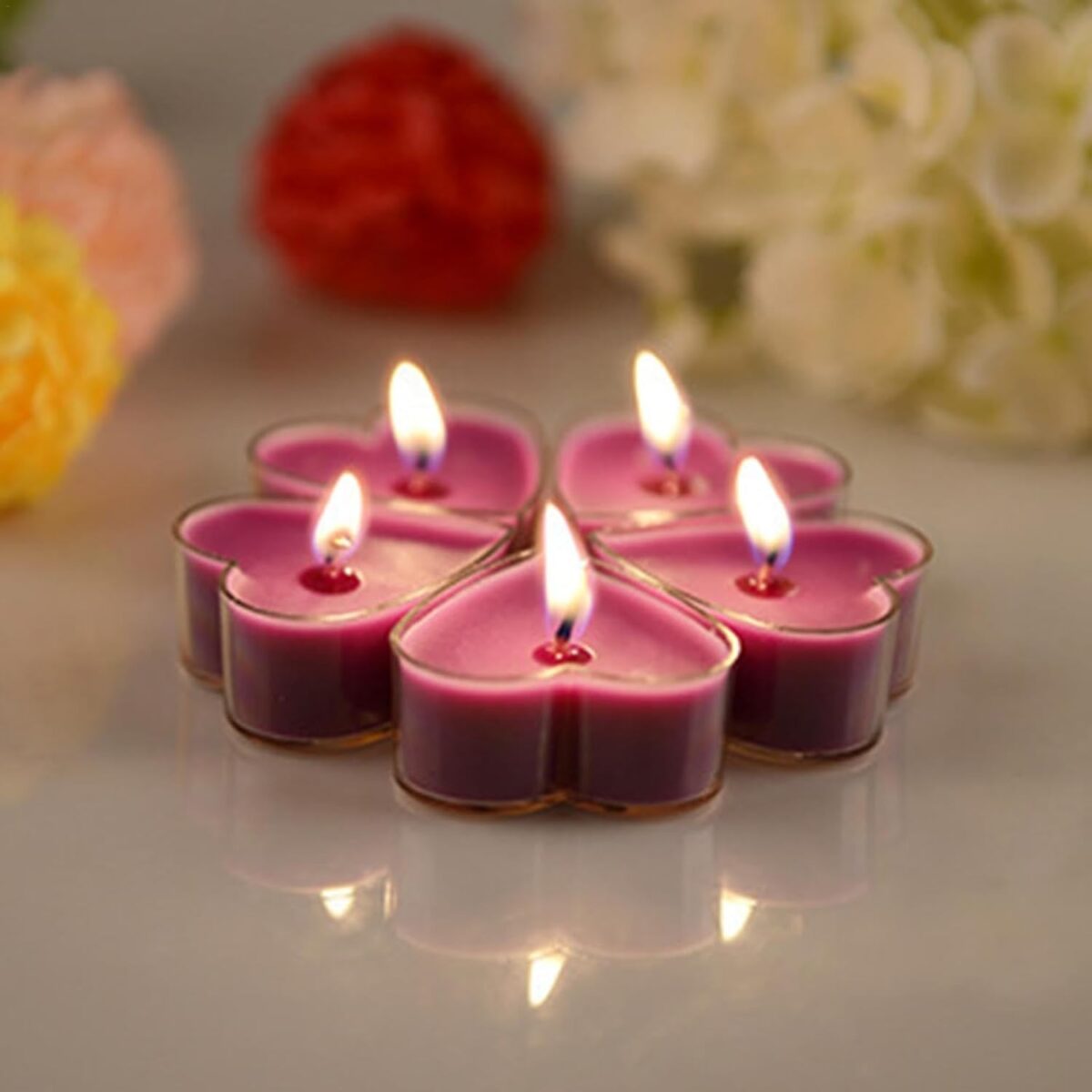 Set 9 Lumanari in Forma de Inima, Embo, pentru Ziua Indragostitilor, Aroma de Lavanda, Ardere 3.5 h, din Parafina, 4 x 2 cm, Mov - imagine 3