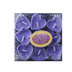 Set 9 Lumanari in Forma de Inima, Embo, pentru Ziua Indragostitilor, Aroma de Lavanda, Ardere 3.5 h, din Parafina, 4 x 2 cm, Mov