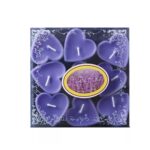 Set 9 Lumanari in Forma de Inima, Embo, pentru Ziua Indragostitilor, Aroma de Lavanda, Ardere 3.5 h, din Parafina, 4 x 2 cm, Mov