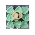 Set 9 Lumanari in Forma de Inima, Embo, pentru Ziua Indragostitilor, Aroma de Mar, Ardere 3.5 h, din Parafina, 4 x 2 cm, Verde