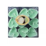 Set 9 Lumanari in Forma de Inima, Embo, pentru Ziua Indragostitilor, Aroma de Mar, Ardere 3.5 h, din Parafina, 4 x 2 cm, Verde