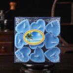 Set 9 Lumanari in Forma de Inima, Embo, pentru Ziua Indragostitilor, Aroma Tropicala, Ardere 3.5 h, din Parafina, 4 x 2 cm, Albastru - imagine 6