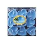 Set 9 Lumanari in Forma de Inima, Embo, pentru Ziua Indragostitilor, Aroma Tropicala, Ardere 3.5 h, din Parafina, 4 x 2 cm, Albastru