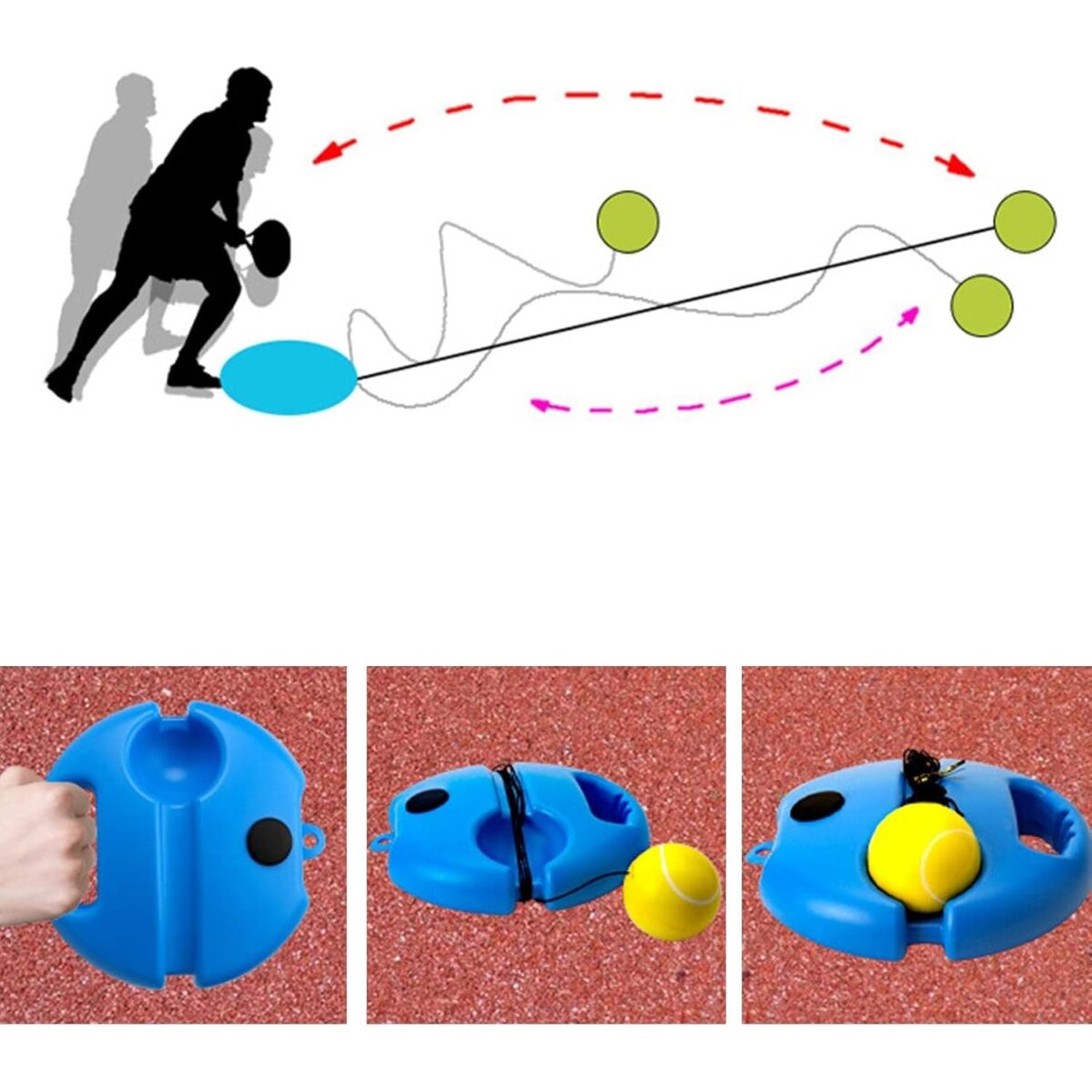 Set Badminton pentru Copii, Embo, Doua Palete, Fluturas, 2 Mingi, Minge cu Elastic pentru Antrenament, Suport de Prindere Stabil, 41x23 cm, Albastru Portocaliu - imagine 2