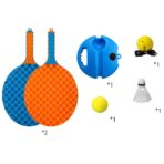 Set Badminton pentru Copii, Embo, Doua Palete, Fluturas, 2 Mingi, Minge cu Elastic pentru Antrenament, Suport de Prindere Stabil, 41x23 cm, Albastru Portocaliu - imagine 8