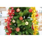 Set brad artificial de Craciun si elemente decorative, Decorat cu conuri de pin, pentru interior/exterior, inaltime 210 cm, diametru 114 cm, 1057 ramuri, Embo, verde, suport metalic inclus - imagine 4