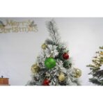 Set brad artificial de Craciun si elemente decorative, nins, decorat cu conuri pin, pentru interior/exterior, inaltime 210 cm, diametru 131 cm, 630 ramuri, Embo, alb/verde, suport metalic inclus - imagine 3