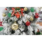 Set brad artificial de Craciun si elemente decorative, nins, decorat cu conuri pin, pentru interior/exterior, inaltime 210 cm, diametru 131 cm, 630 ramuri, Embo, alb/verde, suport metalic inclus - imagine 4