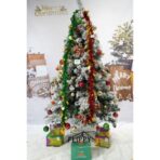 Set brad artificial de Craciun si elemente decorative, nins, decorat cu conuri pin, pentru interior/exterior, inaltime 210 cm, diametru 131 cm, 630 ramuri, Embo, alb/verde, suport metalic inclus - imagine 2