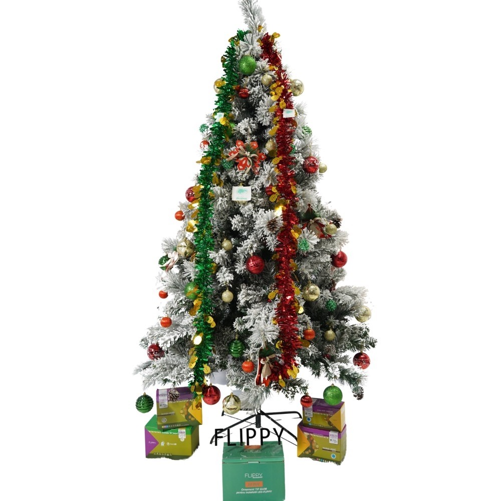 set-brad-artificial-de-craciun-si-elemente-decorative-nins-decorat-cu-conuri-pin-pentru-interior-ext-main-61f1c7c6d041c Set brad artificial de Craciun si elemente decorative, nins, decorat cu conuri pin, pentru interior/exterior, inaltime 210 cm, diametru 131 cm, 630 ramuri, Embo, alb/verde, suport metalic inclus - imagine 1