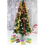 Set brad artificial de Craciun si elemente decorative tip pin, inaltime 210 cm, diametru 115 cm, 350 ramuri cu ace 3D 12 cm, Embo, verde, suport metalic inclus