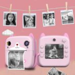 Set Camera Instantanee pentru Copii, Embo, Ecran HD 2.4'', 24MP, 720P Video, 1200 mAh, cu Functie de Printare Alb-Negru, cablu USB-C, Bluetooth, Compatibil iOS/Android, Imprimare APP, Model Kitty, Roz - imagine 7