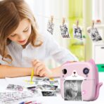 Set Camera Instantanee pentru Copii, Embo, Ecran HD 2.4'', 24MP, 720P Video, 1200 mAh, cu Functie de Printare Alb-Negru, cablu USB-C, Bluetooth, Compatibil iOS/Android, Imprimare APP, Model Kitty, Roz - imagine 11