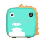 Set Camera Instantanee pentru Copii, Embo, Ecran HD 2.4'', 24MP, 1200 mAh, cu Functie de Printare Alb-Negru, cablu USB-C, Bluetooth, Compatibil iOS/Android, Model Dinozaur, Turcoaz