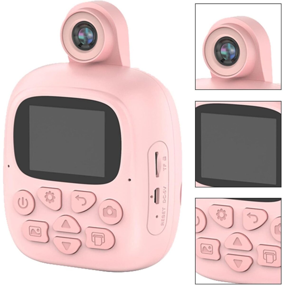 Set Camera Instantanee pentru Copii, Embo, Camera 180Â° Selfie, Ecran HD 2'', 24MP, 720P Video, 1200 mAh, cu Functie de Printare Alb-Negru, cablu USB-C, Bluetooth, Compatibil iOS/Android, Imprimare APP, Model Bunny, Roz - imagine 8