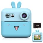 Set Camera Instantanee pentru Copii, Embo, Ecran HD 2.4'', 24MP, 720P Video, 1200 mAh, cu Functie de Printare Alb-Negru, cablu USB-C, Bluetooth, Compatibil iOS/Android, Imprimare APP, Model Iepure, Albastru - imagine 8