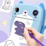 Set Camera Instantanee pentru Copii, Embo, Ecran HD 2.4'', 24MP, 720P Video, 1200 mAh, cu Functie de Printare Alb-Negru, cablu USB-C, Bluetooth, Compatibil iOS/Android, Imprimare APP, Model Kitty, Albastru - imagine 12