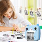 Set Camera Instantanee pentru Copii, Embo, Ecran HD 2.4'', 24MP, 720P Video, 1200 mAh, cu Functie de Printare Alb-Negru, cablu USB-C, Bluetooth, Compatibil iOS/Android, Imprimare APP, Model Kitty, Albastru - imagine 14