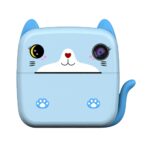 Set Camera Instantanee pentru Copii, Embo, Ecran HD 2.4'', 24MP, 720P Video, 1200 mAh, cu Functie de Printare Alb-Negru, cablu USB-C, Bluetooth, Compatibil iOS/Android, Imprimare APP, Model Kitty, Albastru