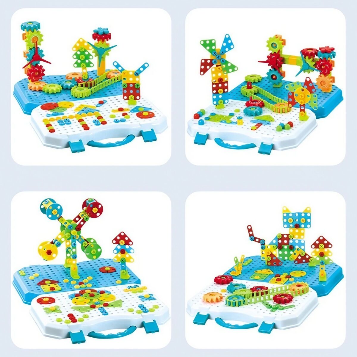 Set Constructie Bormasina Magica cu Servieta, Embo, 310 Piese, Albastru, Piese Multicolore, Plastic, 31x46 cm - imagine 6
