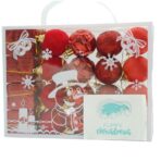 Set de 20 ornamente de brad, Embo, de tip Glob, Rosu, din polistiren, cu finisaj sclipitor , cutie  4  cm adancime x 20  cm lungime x 16  cm inaltime