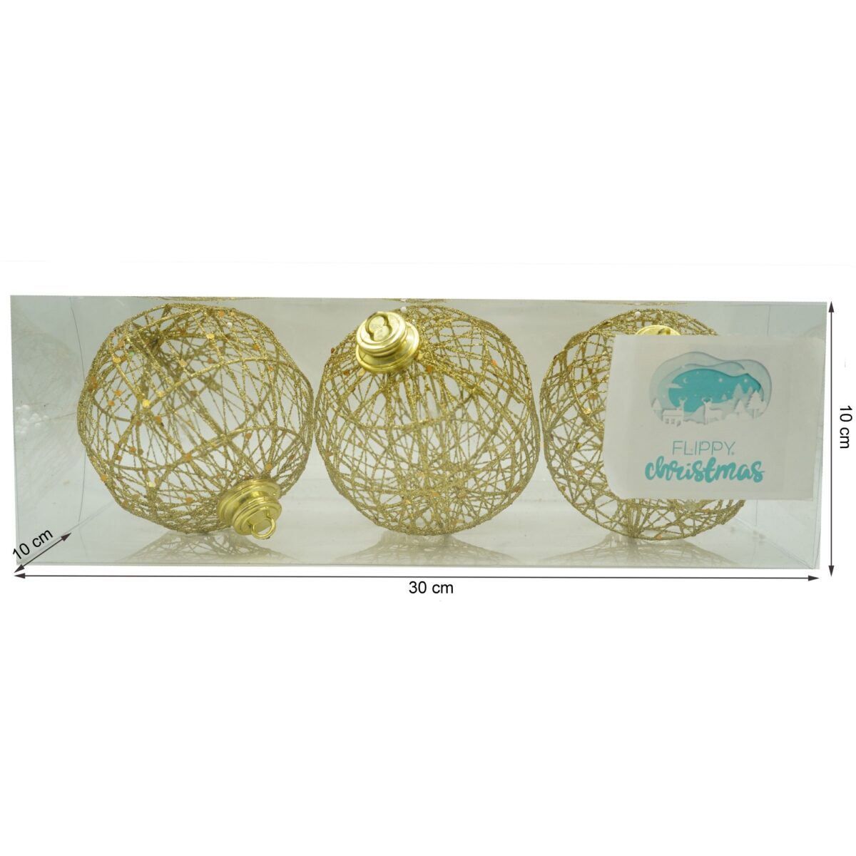 Set de 3 ornamente de brad, Embo, de tip Glob, Auriu, cu Ã¸ de 10 cm, din metal, cu finisaj sclipitor , cutie  10  cm adancime x 30  cm lungime x 10  cm inaltime - imagine 6