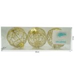 Set de 3 ornamente de brad, Embo, de tip Glob, Auriu, cu Ã¸ de 10 cm, din metal, cu finisaj sclipitor , cutie  10  cm adancime x 30  cm lungime x 10  cm inaltime - imagine 11