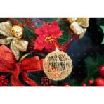 Set de 4 ornamente de brad, Embo, de tip Glob, Auriu, cu Ã¸ de 8 cm, din metal, cu finisaj sclipitor , cutie  8  cm adancime x 32  cm lungime x 8  cm inaltime - imagine 5