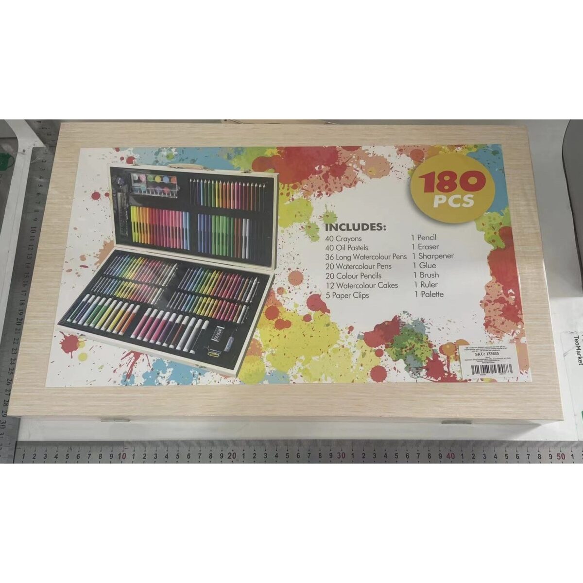 Set 180 Piese pentru Desen si Pictura, Embo, Tip Servieta din Lemn, Model Natur, 46 x 30.9 x 4.1 cm, Multicolor - imagine 9