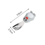 Set diversificare bebelusi Embo, din silicon, 23.5 x 12.5 cm, 1 farfurie compartimentata in forma de pinguin, lingurita si furculita, pai, perie pai, fara alergeni, ventuza fixare,  forma creativa,  gri - imagine 2