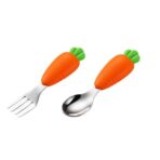 Set diversificare bebelusi Embo, din silicon, 26 x 15 cm, 1 farfurie compartimentata in forma de iepure, lingurita si furculita, pai, perie pai, fara alergeni, ventuza fixare,  forma creativa,  bleumarin - imagine 4