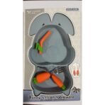 Set diversificare bebelusi Embo, din silicon, 26 x 15 cm, 1 farfurie compartimentata in forma de iepure, lingurita si furculita, pai, perie pai, fara alergeni, ventuza fixare,  forma creativa,  bleumarin - imagine 7