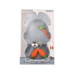 Set diversificare bebelusi Embo, din silicon, 26 x 15 cm, 1 farfurie compartimentata in forma de iepure, lingurita si furculita, pai, perie pai, fara alergeni, ventuza fixare,  forma creativa,  bleumarin