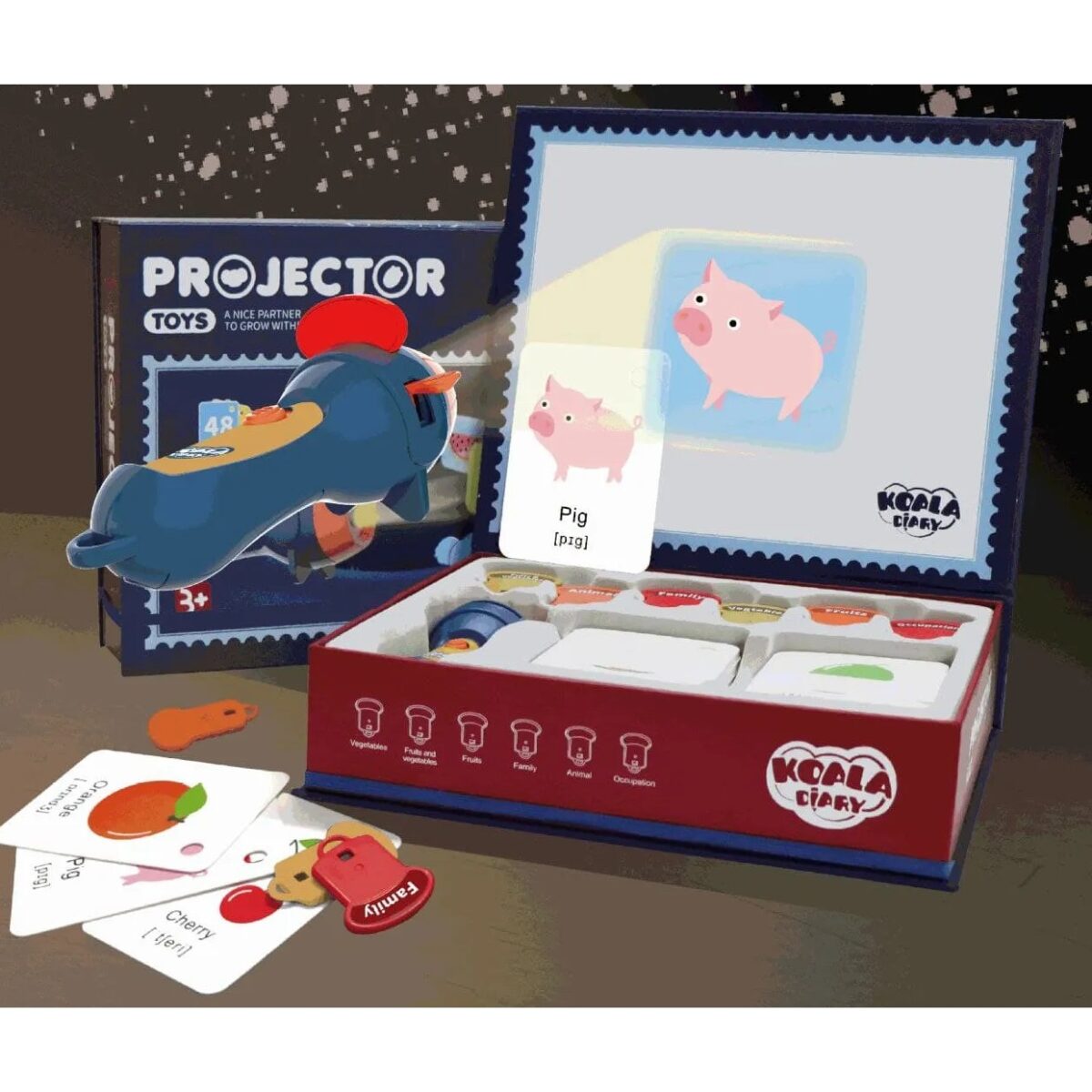 Set Jucarie Educativa, Embo, Proiector Tip Lanterna Pentru Copii, 6 Teme, 48 de Imagini, Cutie Depozitare, +3 ani, Albastru - imagine 13