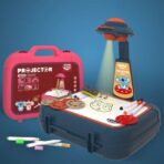 Set jucarie educativa proiector cu masa pentru desen, 48 de imagini, 6 discuri de proiectare, creioane colorate, cutie depozitare, +3 ani, Rosu - imagine 4