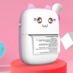 Set Mini Imprimanta Foto Portabila, Embo, Include: 1x Set de Markere, 5x Role de Hartie Termica, 5x Role Hartie Adeziva, Incarcare USB, Bluetooth, Print Alb-Negru, Model Ursulet, Alb/Roz - imagine 10