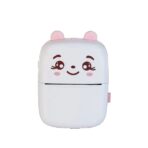 Set Mini Imprimanta Foto Portabila, Embo, Include: 1x Set de Markere, 5x Role de Hartie Termica, 5x Role Hartie Adeziva, Incarcare USB, Bluetooth, Print Alb-Negru, Model Ursulet, Alb/Roz