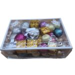 Set 45 Globuri de Craciun, Embo, pentru Brad, Model 2, cu Glitter, Lucioase, Multicolor