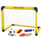 Set Poarta de Fotbal pentru Copii, Embo, 45x60 cm, Minge, Cartonase, Pompa, Fluier, Interactiv, Distractiv, Galben