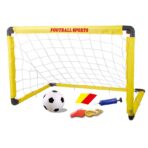 Set Poarta de Fotbal pentru Copii, Embo, 60x90 cm, Minge, Cartonase, Pompa, Fluier, Interactiv, Distractiv, Galben