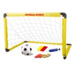 Set Poarta de Fotbal pentru Copii, Embo, 60x90 cm, Minge, Cartonase, Pompa, Fluier, Interactiv, Distractiv, Galben