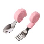 Set Tacamuri pentru Bebelusi, Embo, Lingura si Furculita, Inox/Silicon, 1- 3 Ani, Model cu Animale, Multicolor