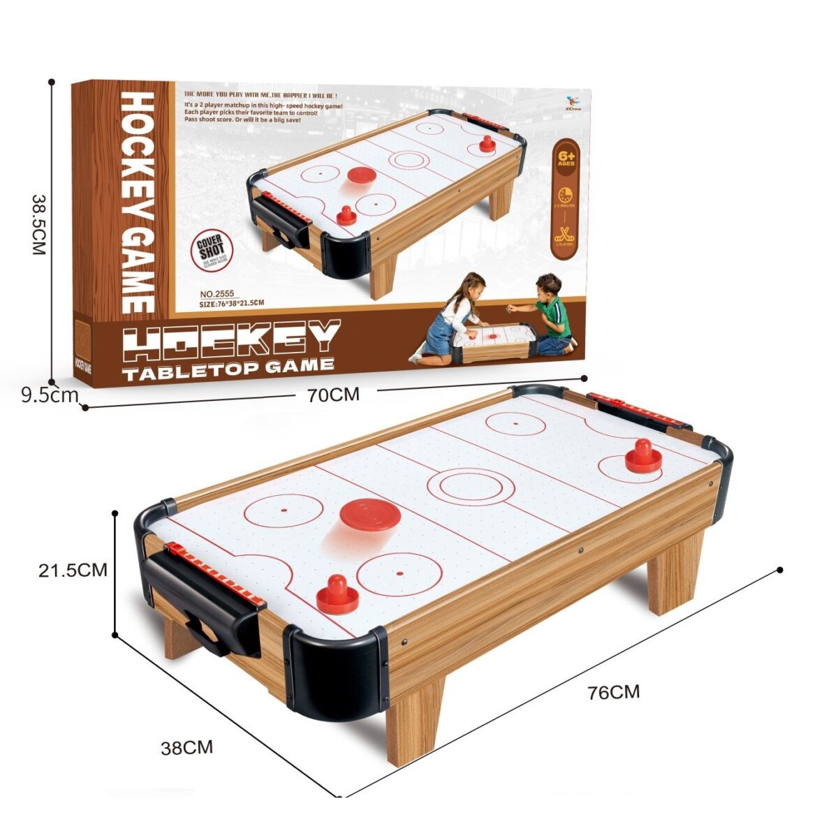 Masa Air Hockey Graffiti cu Picioare Scurte, Embo, Lemn, 2 Pucuri, Tabela Scor, 2 Impingatoare, 76x38x21.5 cm, Maro - imagine 3