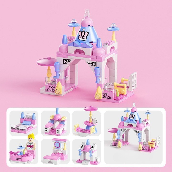 small-particle-building-blocks-compatible-with-lego-military-aircraft-tanks-assembly-toys-educationa-663a4605d9b71 Set de Constructie Castelul Printesei 6in1, Embo, Multiple Variante de Asamblare, 131 de Piese, Multicolor - imagine 4