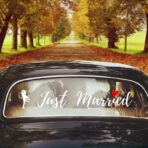 Sticker Autocolant, Embo, Tematica Nunta, Model Indragostiti, cu Scris Just Married, 50x11.5 cm, Alb - imagine 4