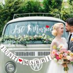 Sticker Autocolant, Embo, Tematica Nunta, Model Indragostiti, cu Scris Just Married, 50x11.5 cm, Alb - imagine 5